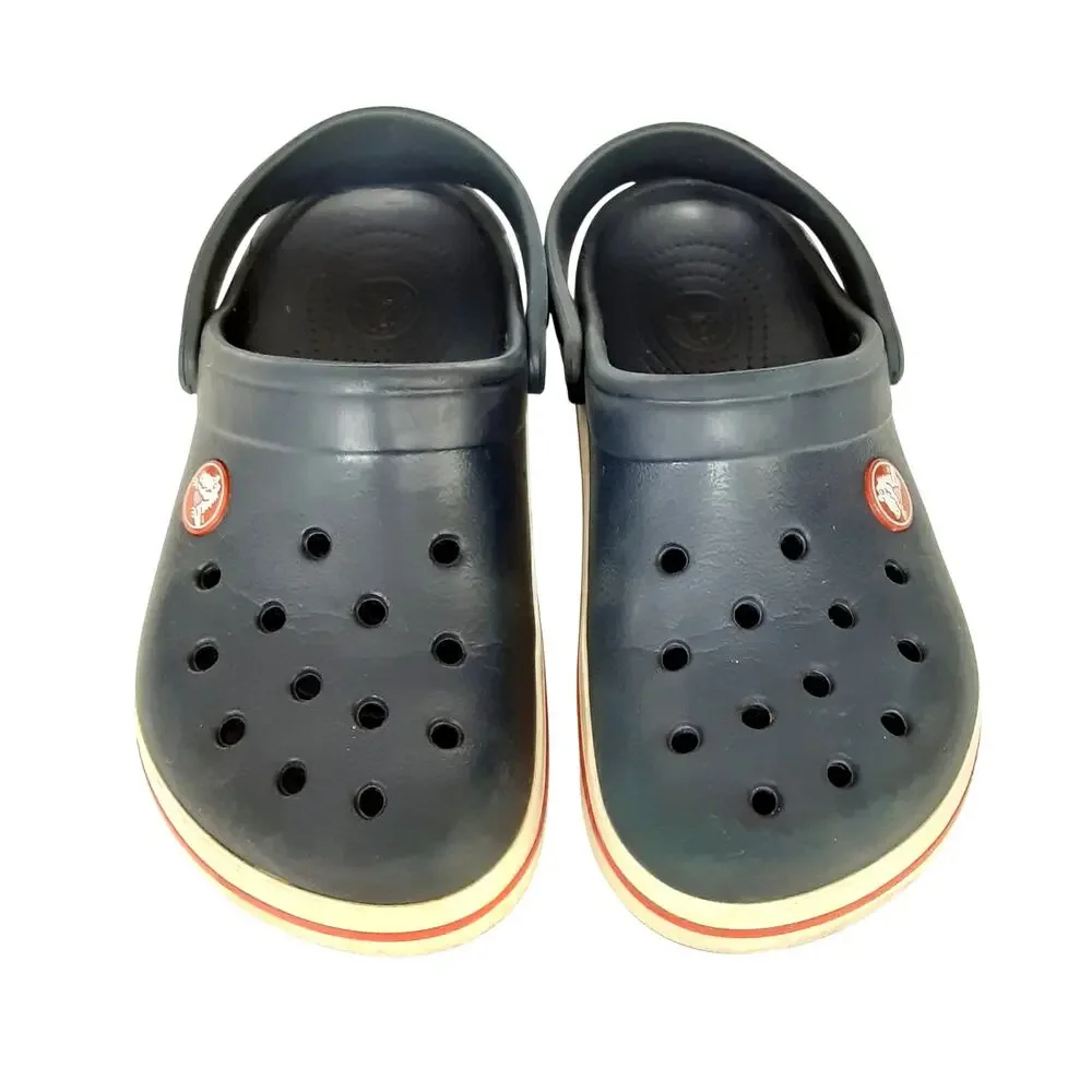 Crocs Kids Crocband Clogs Slip On Navy Blue Stripe Boys 12/13 Water Shoes Retro